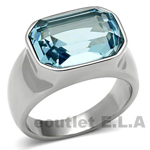 15x10mm BLUE SWAROVSKI CRYSTAL ST.STEEL RING-4 sizes